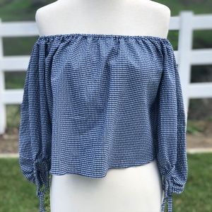 Zara Gingham Cold Shoulder Top